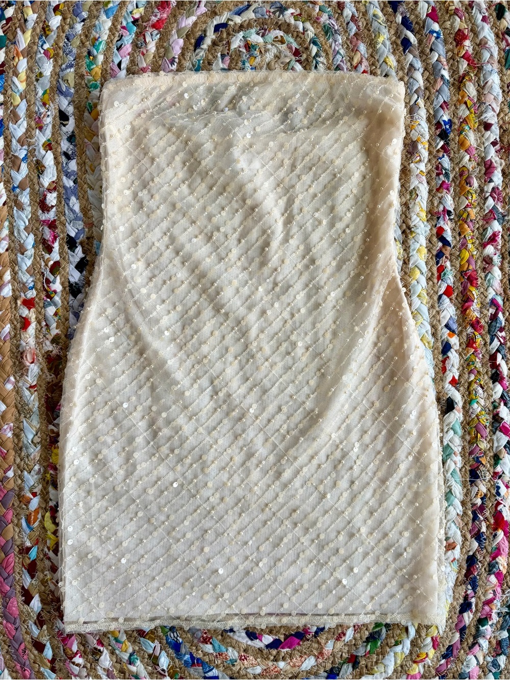 Meshki Cream Strapless Sequin Tube Dress